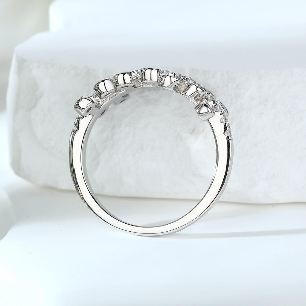 Women's S925 Moissanite Beaded Trim Eternity Ring, Statement Accessory